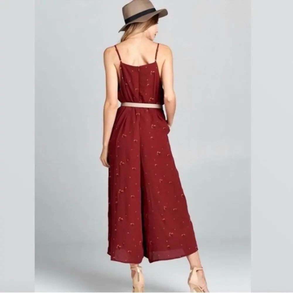Honey Belle Burgandy flower jumper long romper